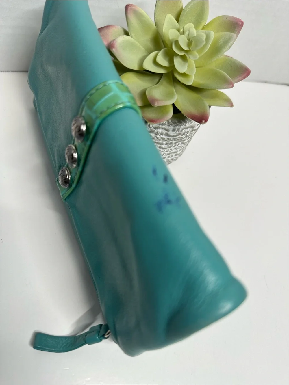 Brighton Turquoise Fold-Over Leather Clutch